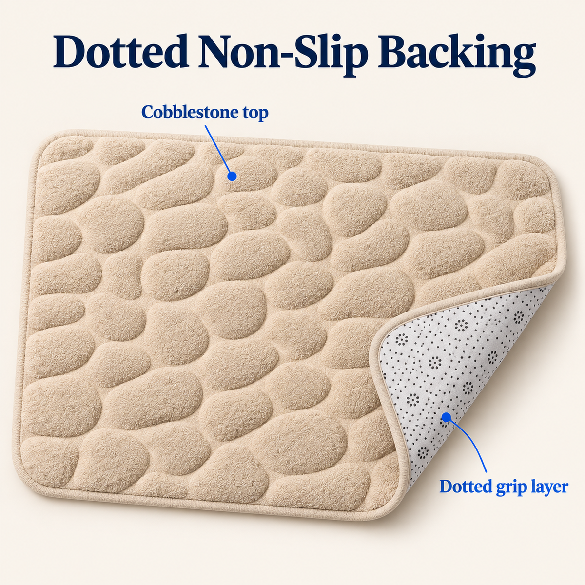 Dotted non-slip backing on the cobblestone bath mat