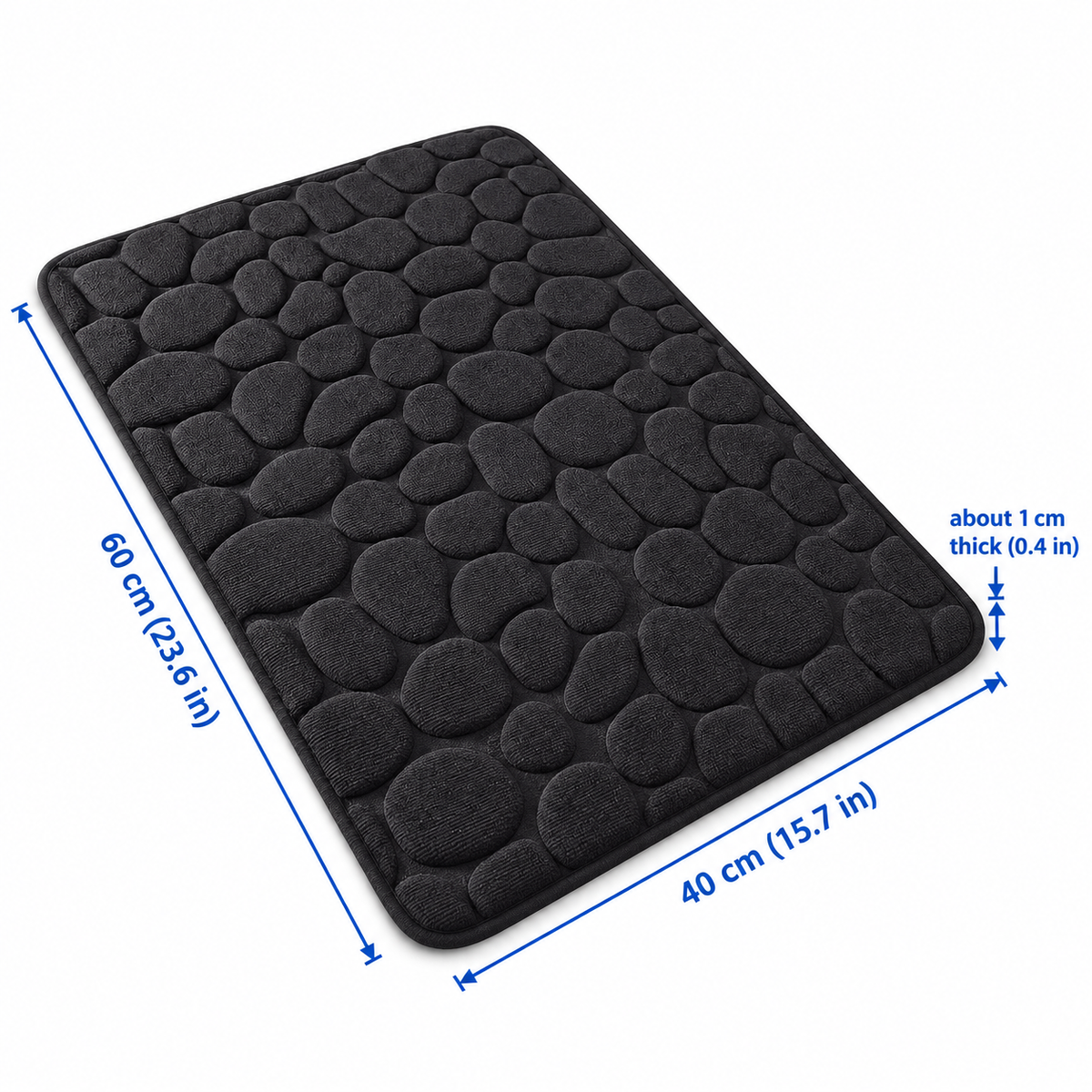 Black bath mat size guide: 60 x 40 cm