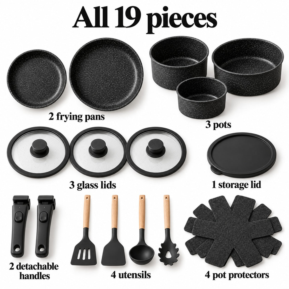 All 19 pieces of the black set