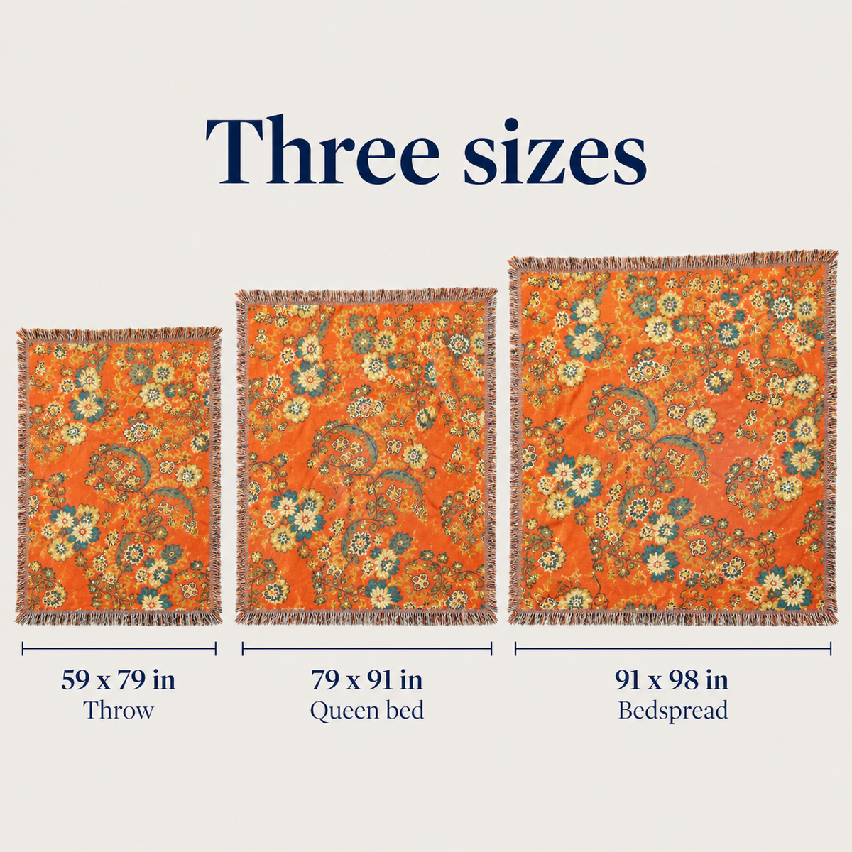 Orange floral throw in three sizes