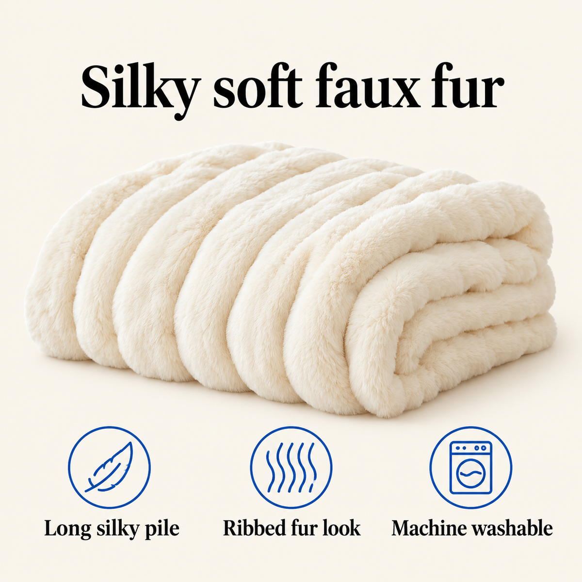 Silky soft faux fur: long silky pile, ribbed fur look, machine washable