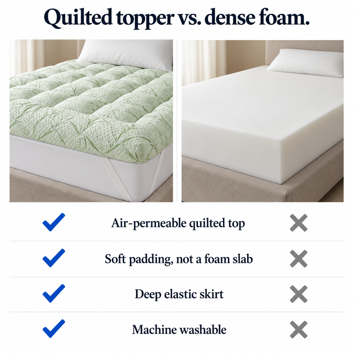 Quilted topper vs dense foam comparison