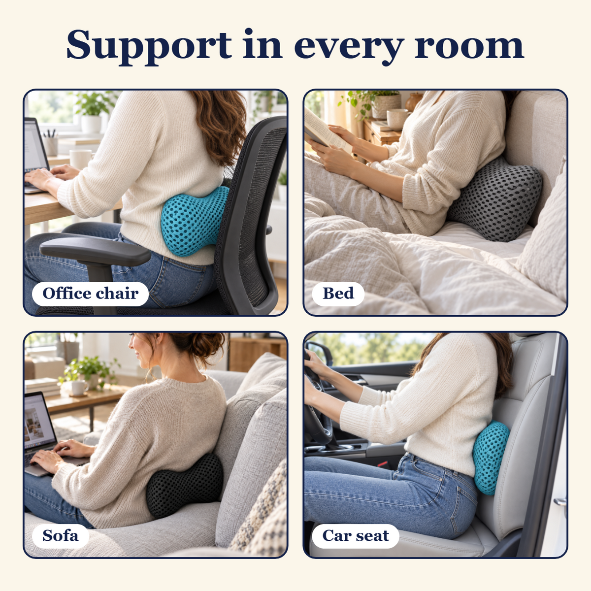 Support in every room: office chair, bed, sofa and car seat