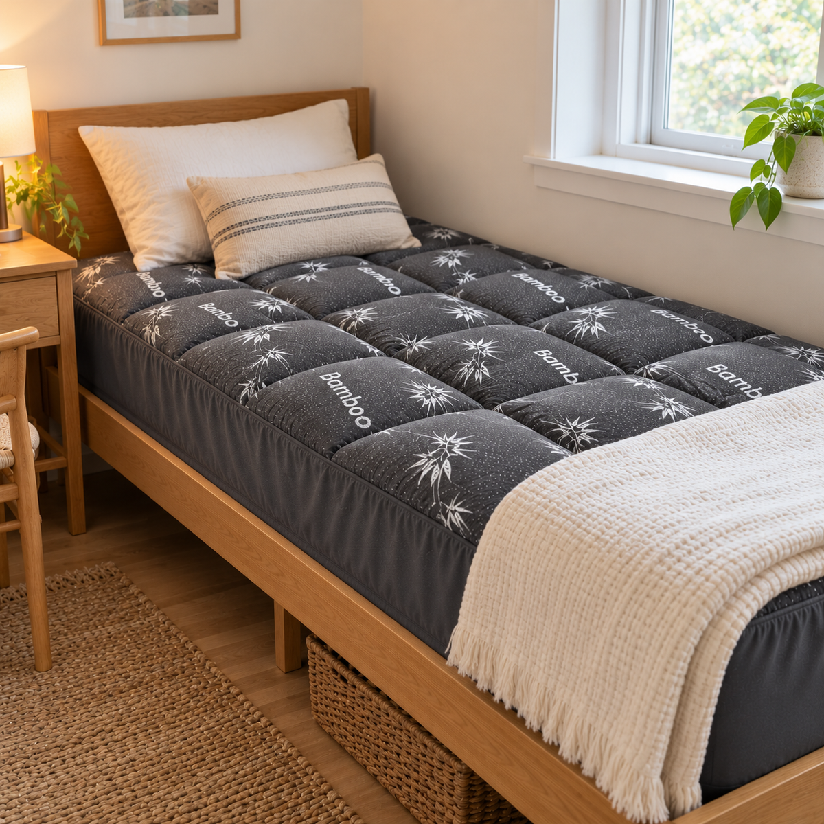 Mattress topper on a guest room bed