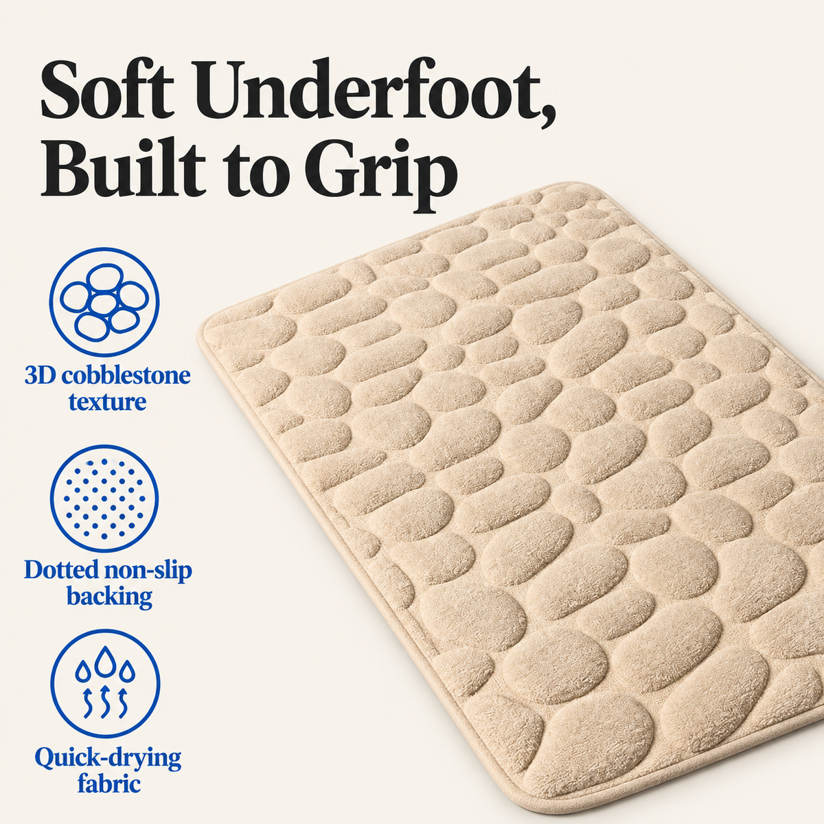 Soft underfoot, built to grip: cobblestone bath mat features
