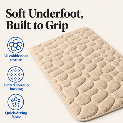 Soft underfoot, built to grip: cobblestone bath mat features