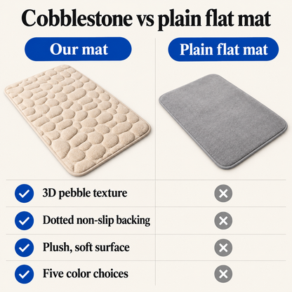 Cobblestone bath mat compared with a plain flat mat