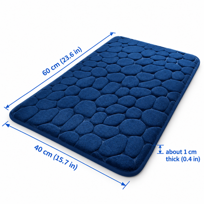 Navy blue bath mat size guide: 60 x 40 cm
