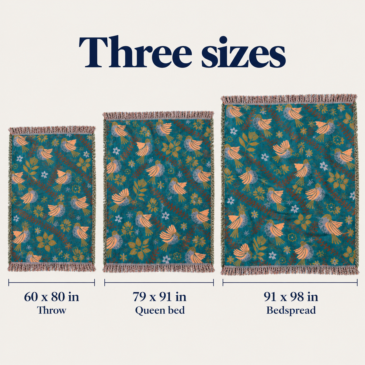 Blue Bird throw in three sizes