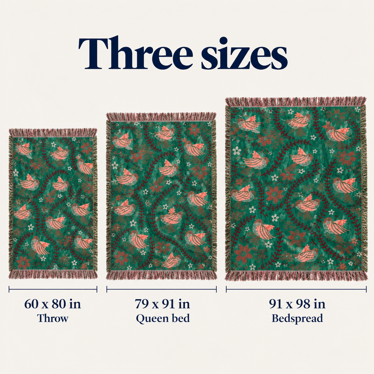 Green Bird throw in three sizes