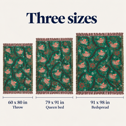 Green Bird throw in three sizes