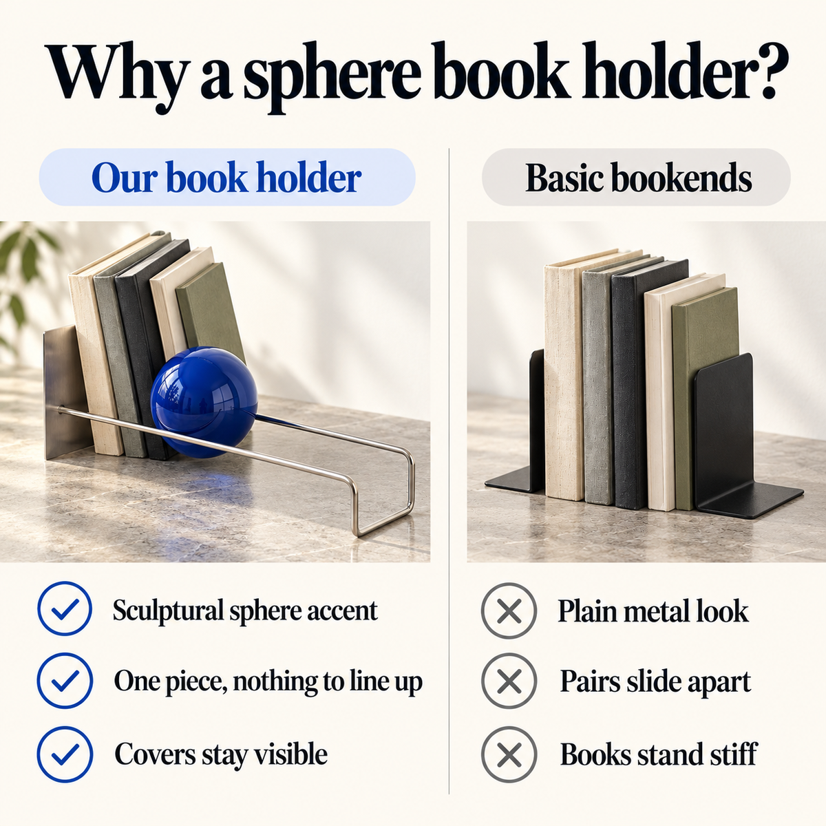 Why a sphere book holder compared with basic bookends
