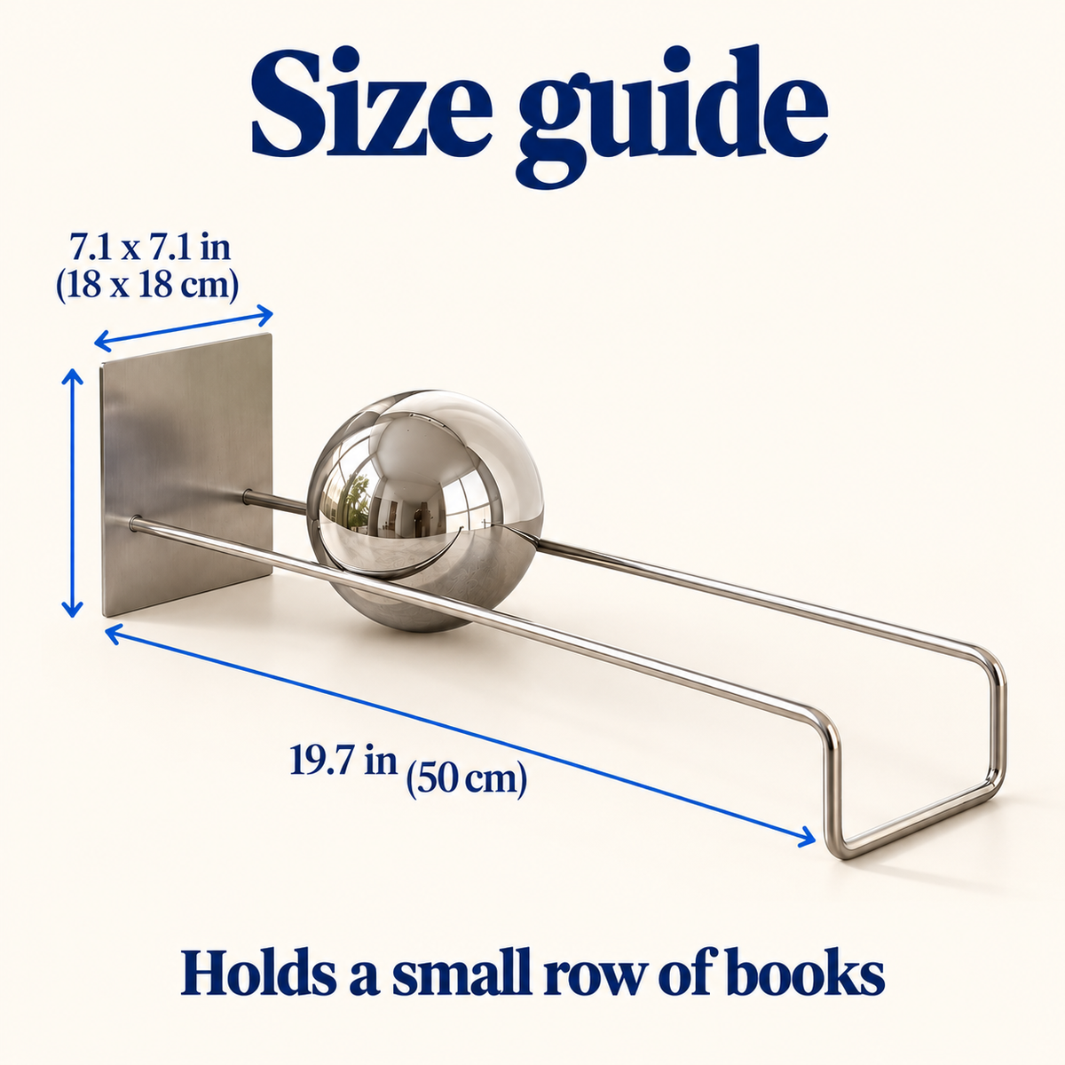 Sphere book holder size guide: 19.7 in long, 7.1 x 7.1 in back plate