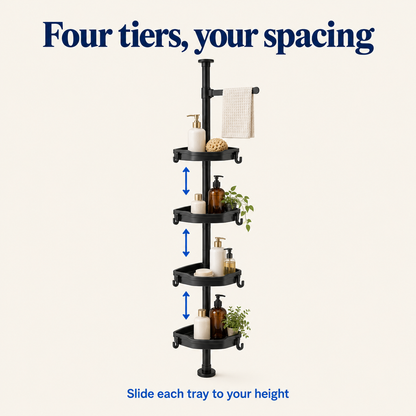 Infographic: four tiers, slide each tray to your height