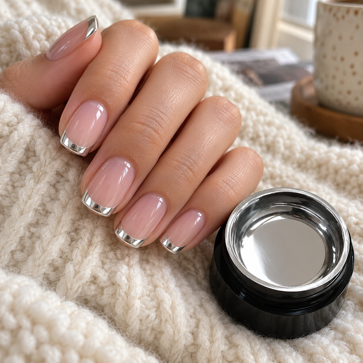 Chrome French tip manicure