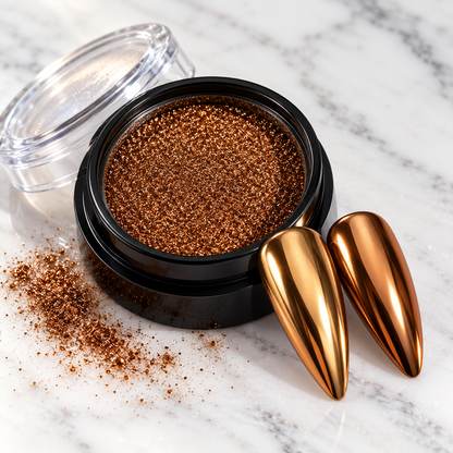 Bronze mirror chrome nail powder pot with matching chrome nail tips