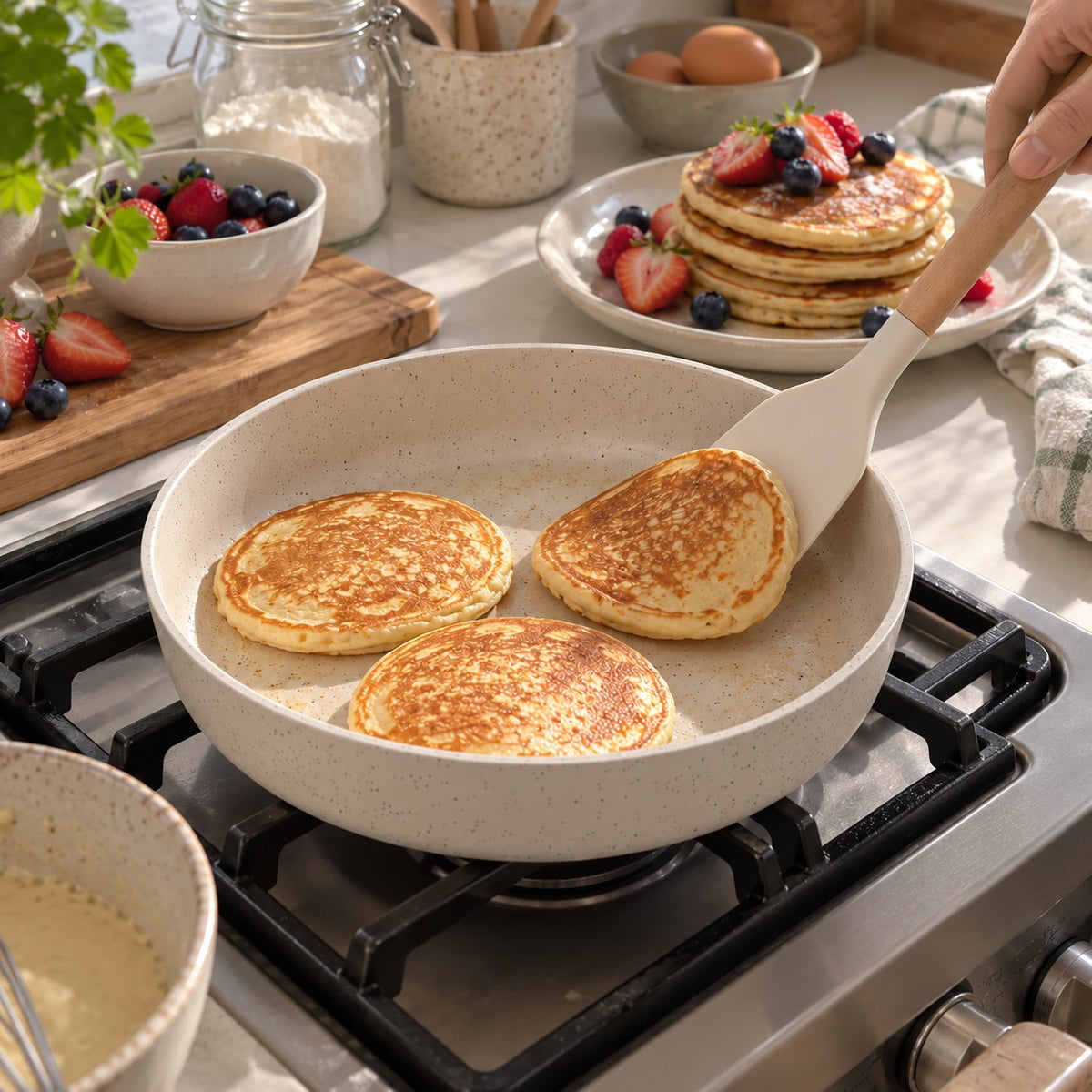 Pancakes in the small cream frying pan