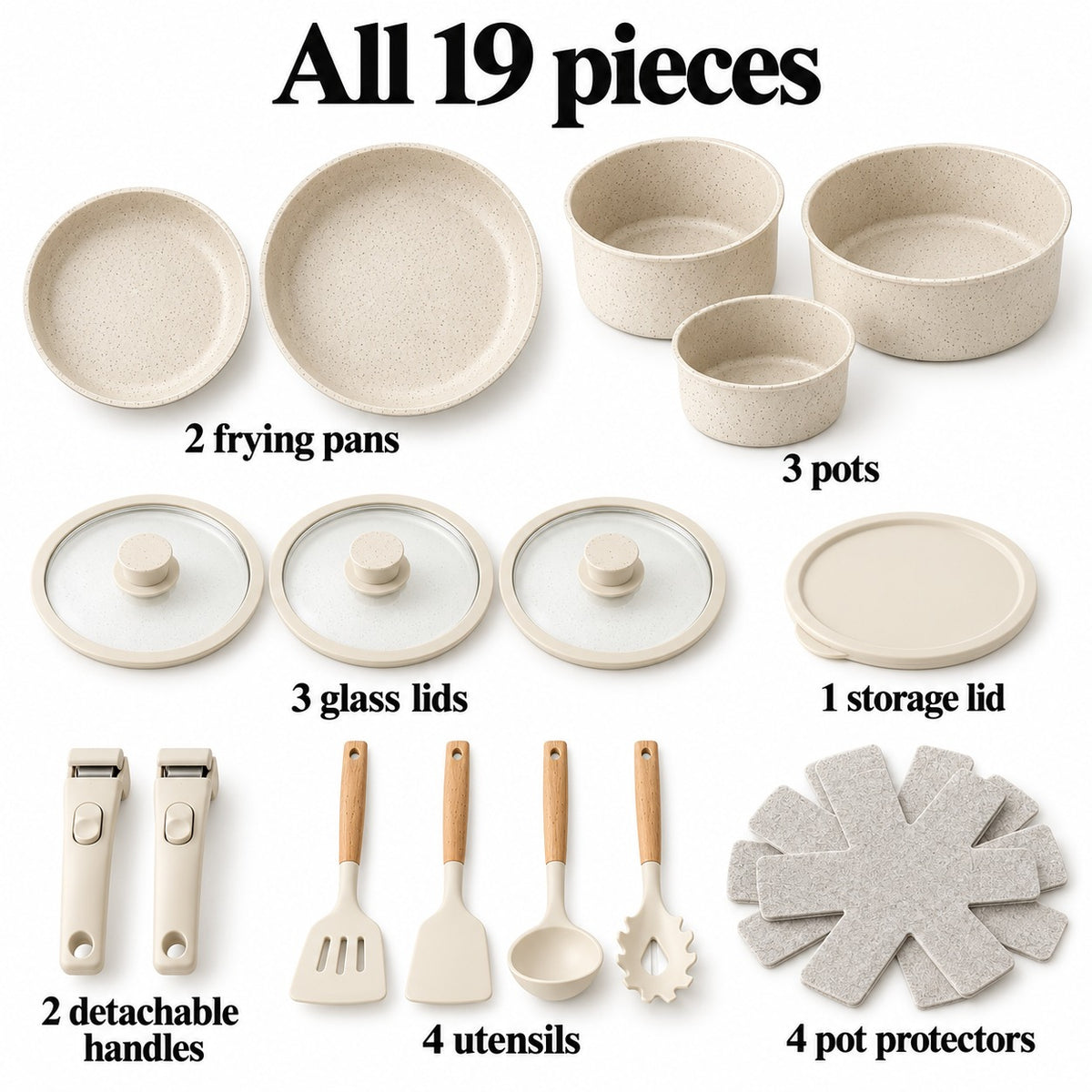 All 19 pieces of the cream set