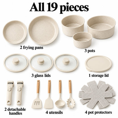 All 19 pieces of the cream set
