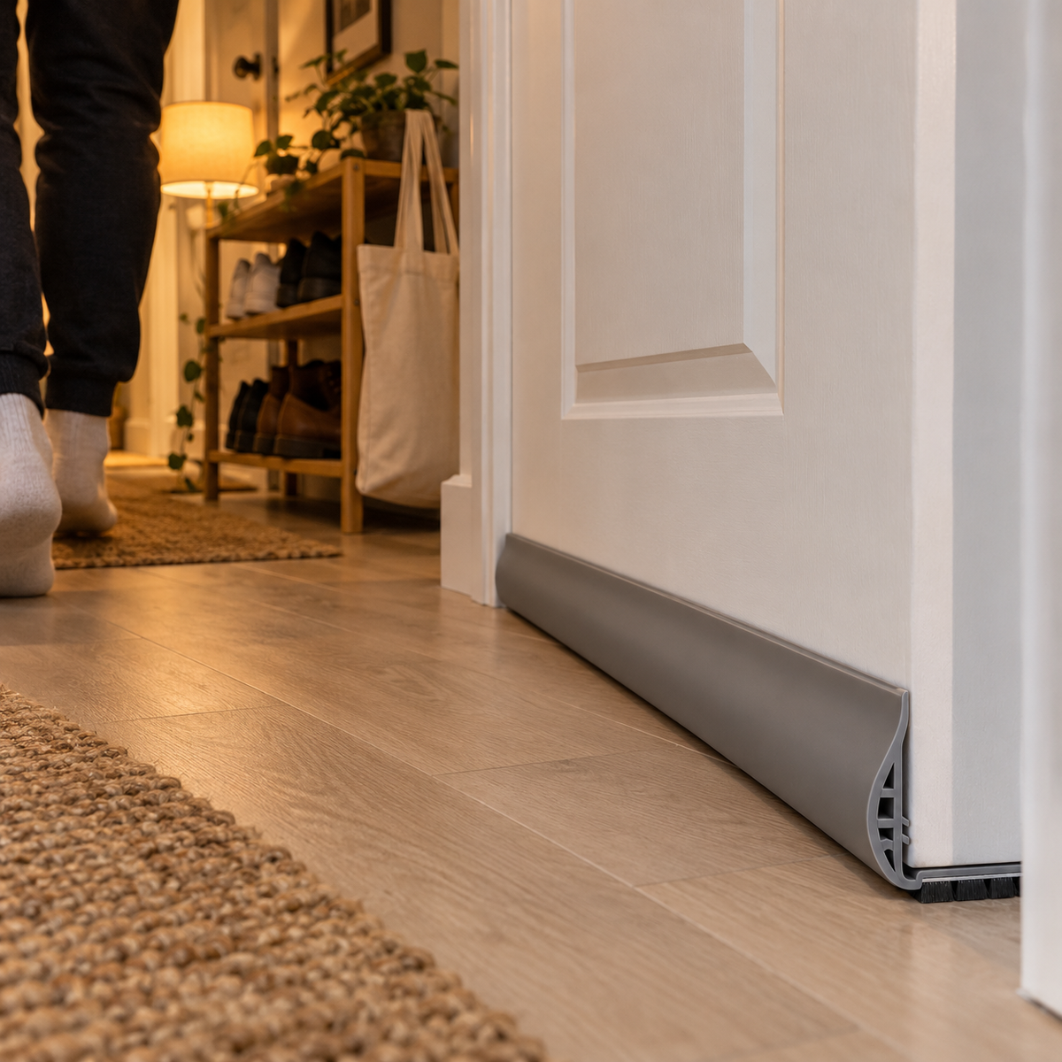 Draft stopper fitted on a hallway door