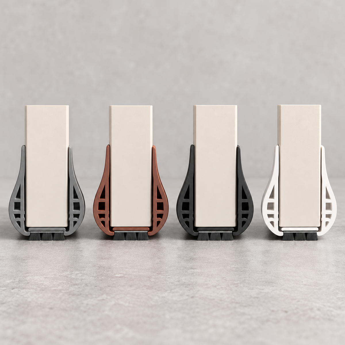 The four draft stopper colors side by side: gray, brown, black and white
