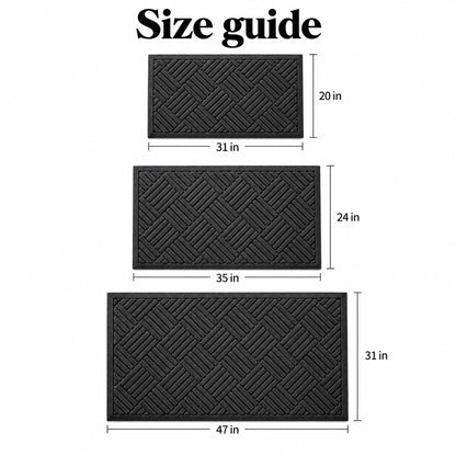 Door mat size guide, black: 20 x 31 in, 24 x 35 in, 31 x 47 in