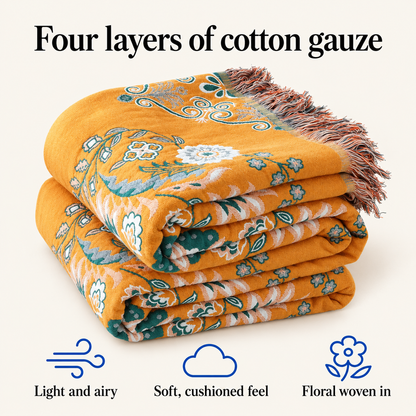 Four layers of cotton gauze: light and airy, soft, floral woven in