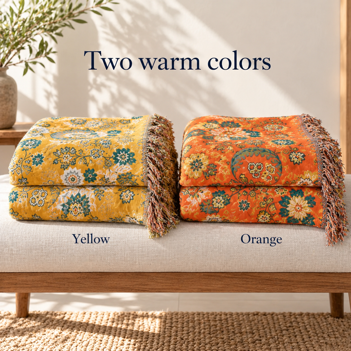 Floral throw in two warm colors: Yellow and Orange