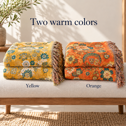 Floral throw in two warm colors: Yellow and Orange