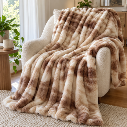 Caramel Swirl throw over a cream armchair