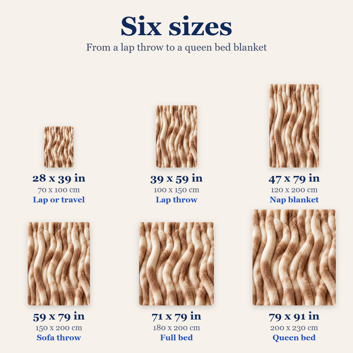 Faux fur throw in six sizes, caramel