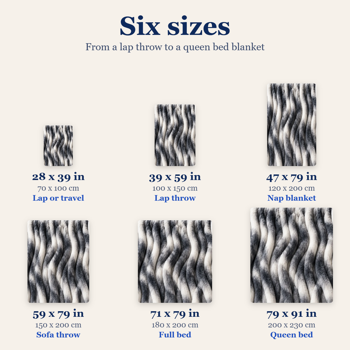 Faux fur throw in six sizes, charcoal