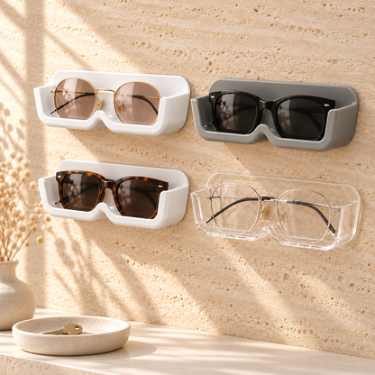 Set of four wall glasses holders holding sunglasses and eyeglasses