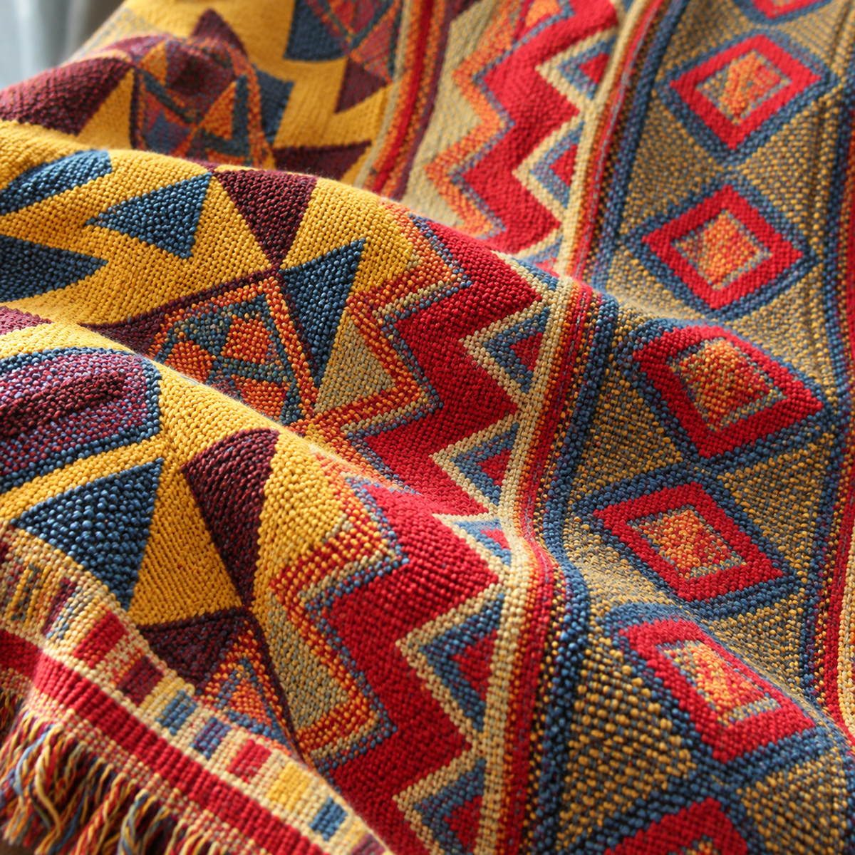 Close-up of the knitted geometric pattern