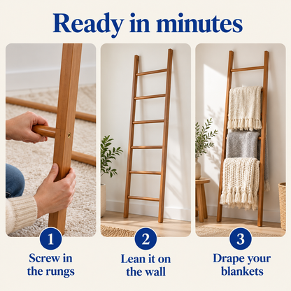 Ready in minutes: screw in the rungs, lean it on the wall, drape your blankets