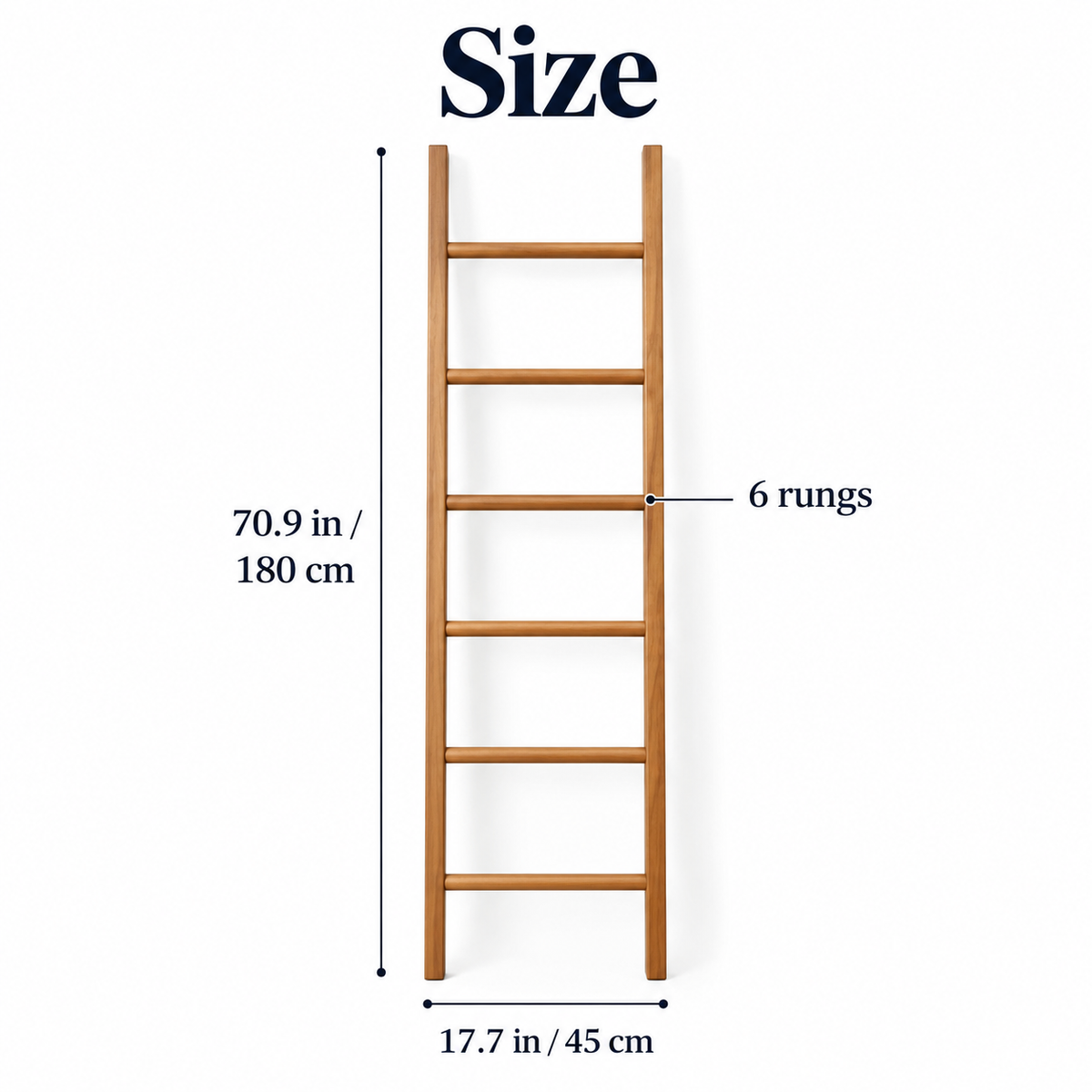 Size: 70.9 in (180 cm) tall, 17.7 in (45 cm) wide, 6 rungs