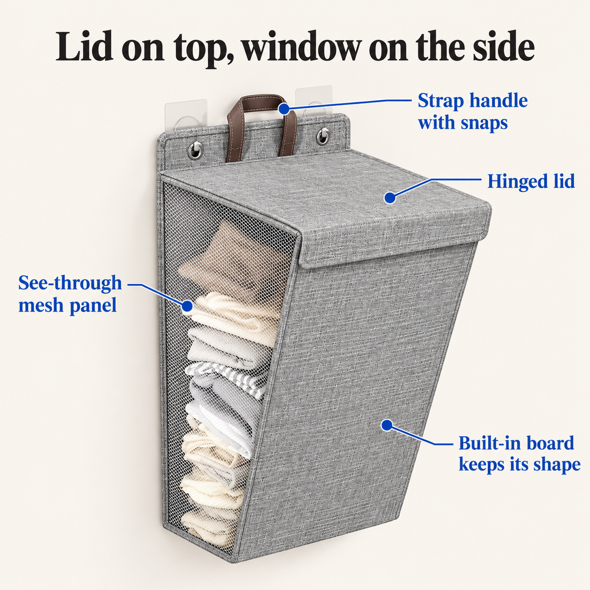 Wall-hanging laundry hamper features overview