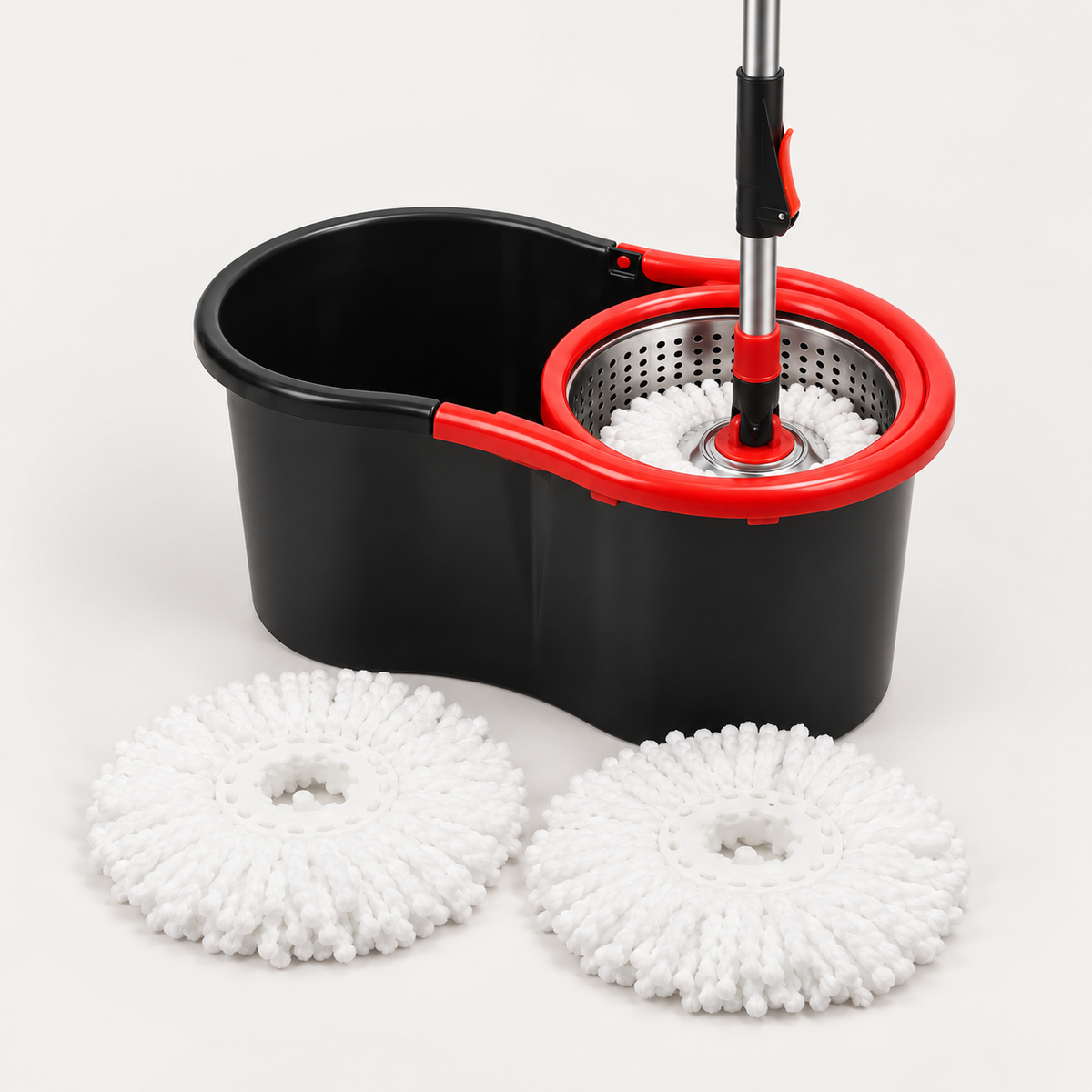 Spin mop and bucket set with microfiber head