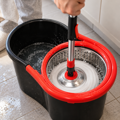 Pressing the mop down to spin it dry
