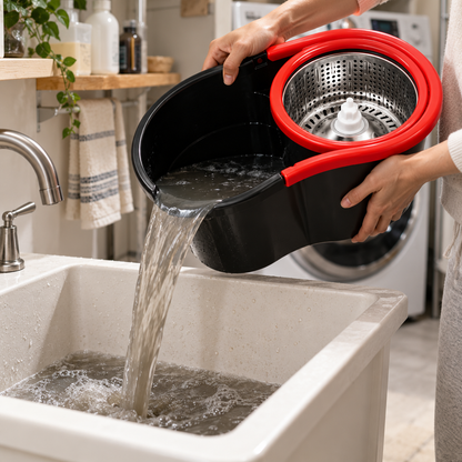 Pouring water out through the bucket spout