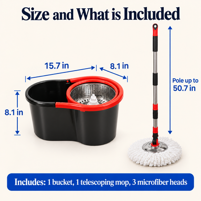 Spin mop bucket and pole dimensions