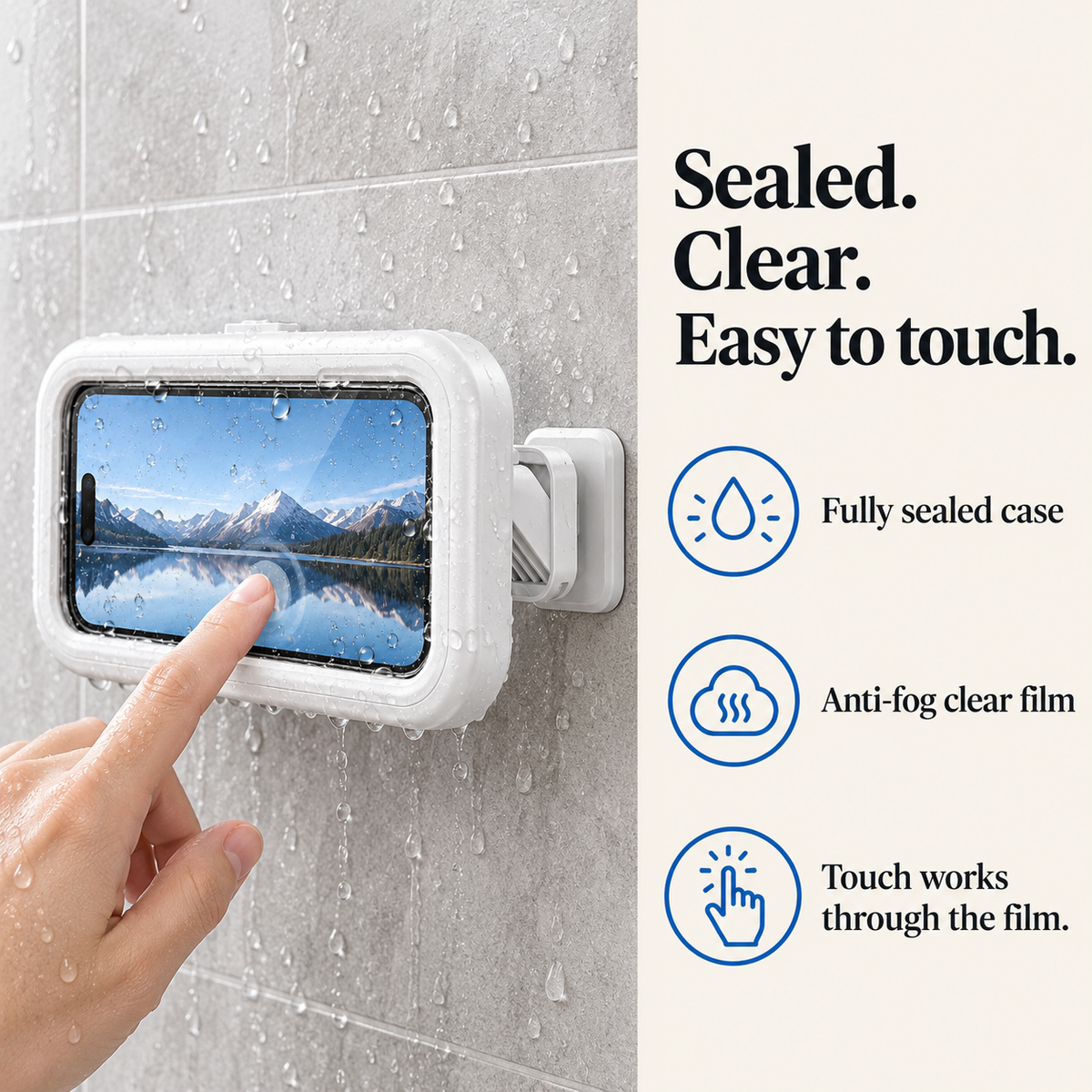 Sealed, clear and easy to touch: fully sealed case, anti-fog film, touch through the film