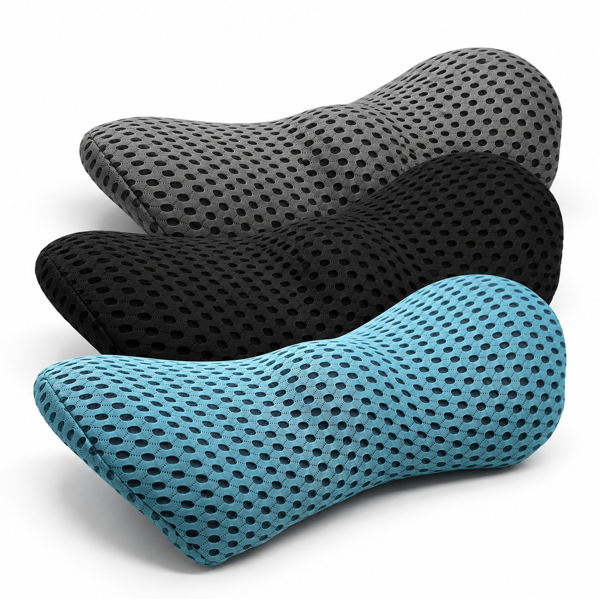 Lumbar pillow in blue, gray and black