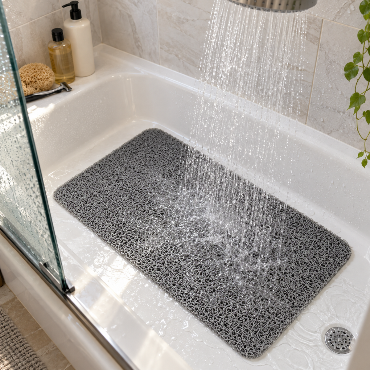 A shower mat that lets water go