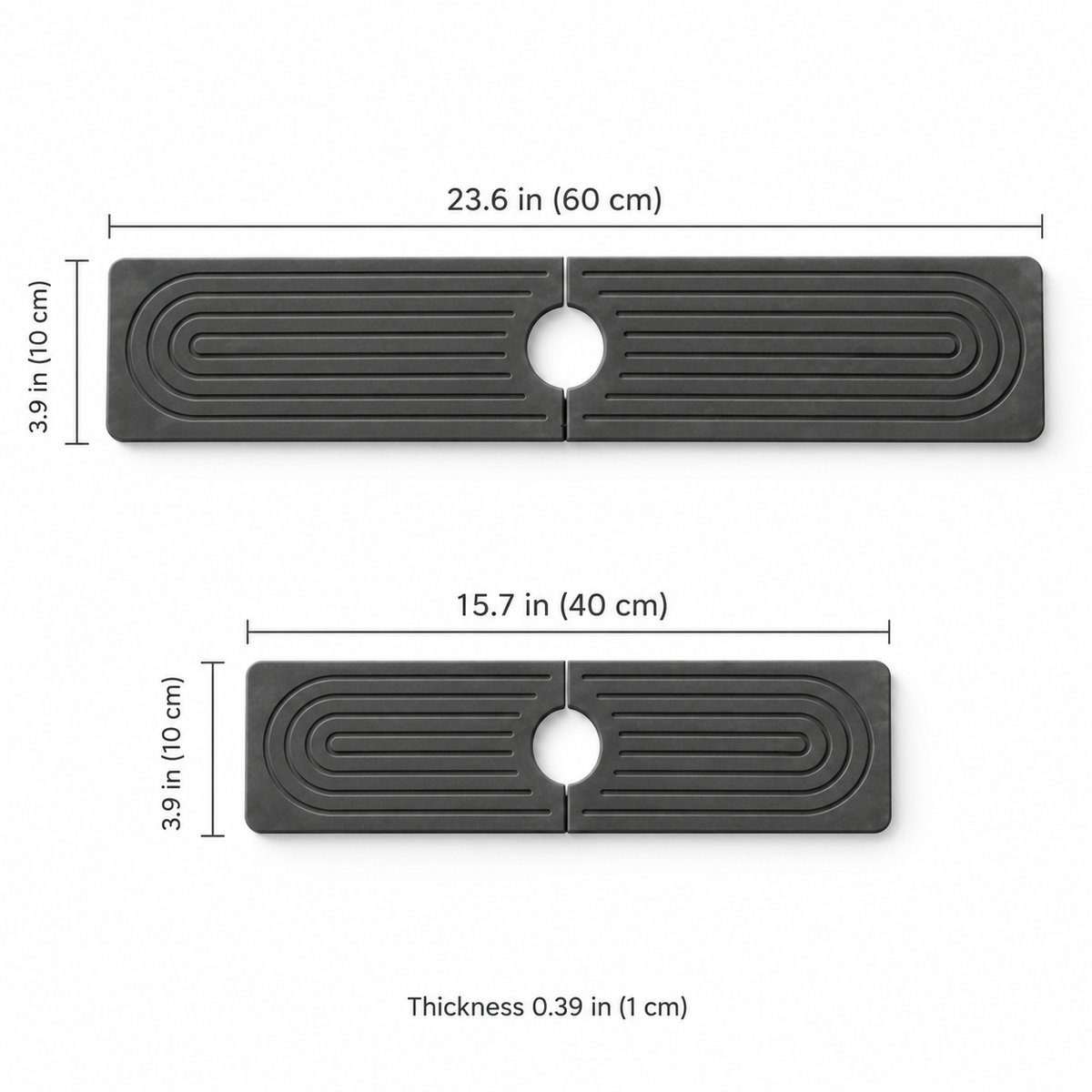Dark grey sink mat sizes: 23.6 x 3.9 in (60 x 10 cm) and 15.7 x 3.9 in (40 x 10 cm), 0.39 in thick