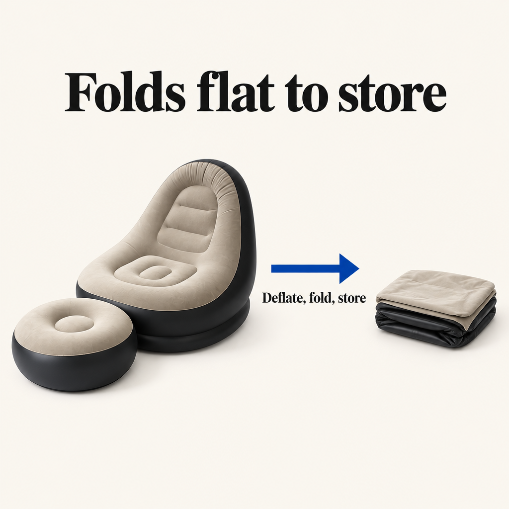 Folds flat to store: deflate, fold, store