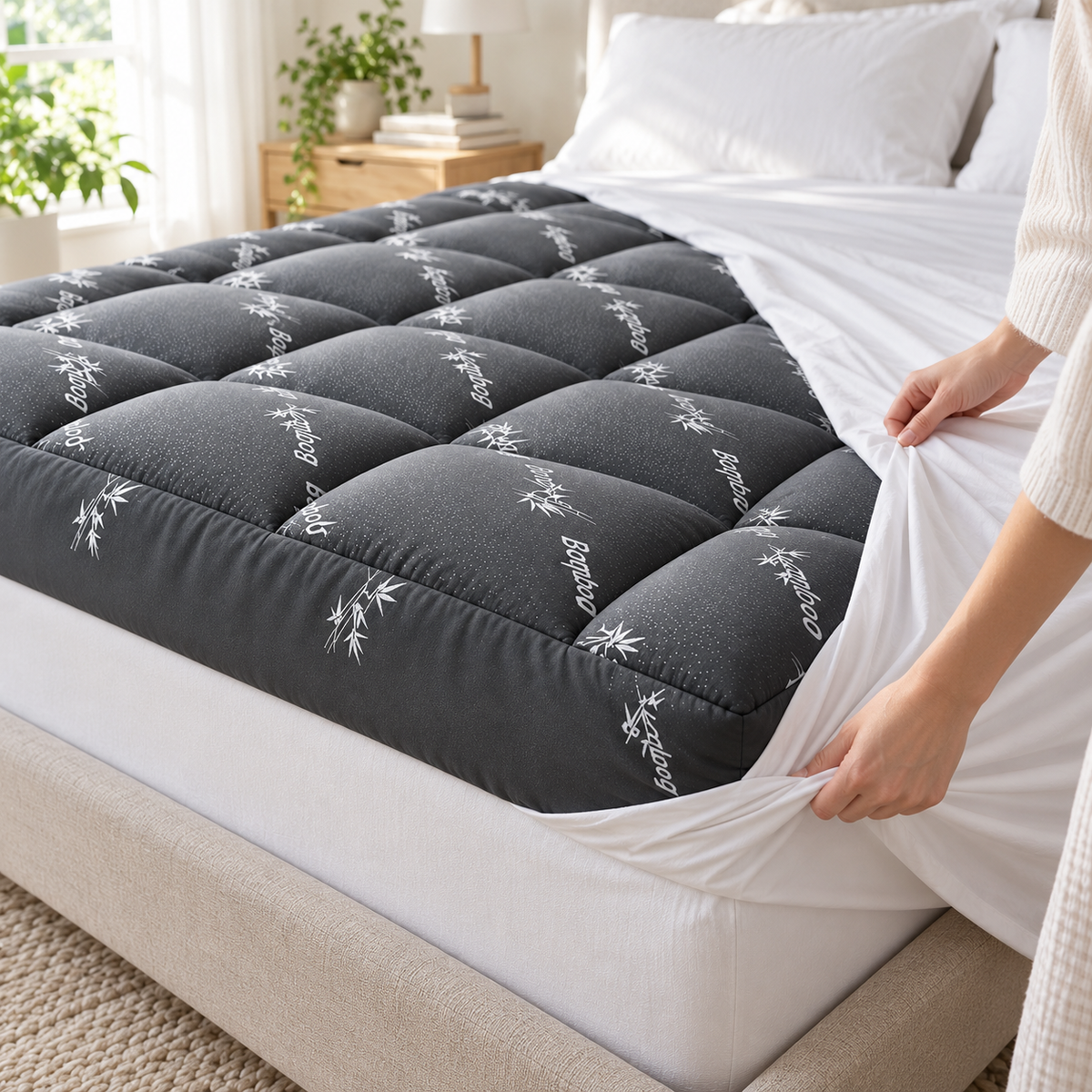 Mattress topper under a fitted sheet