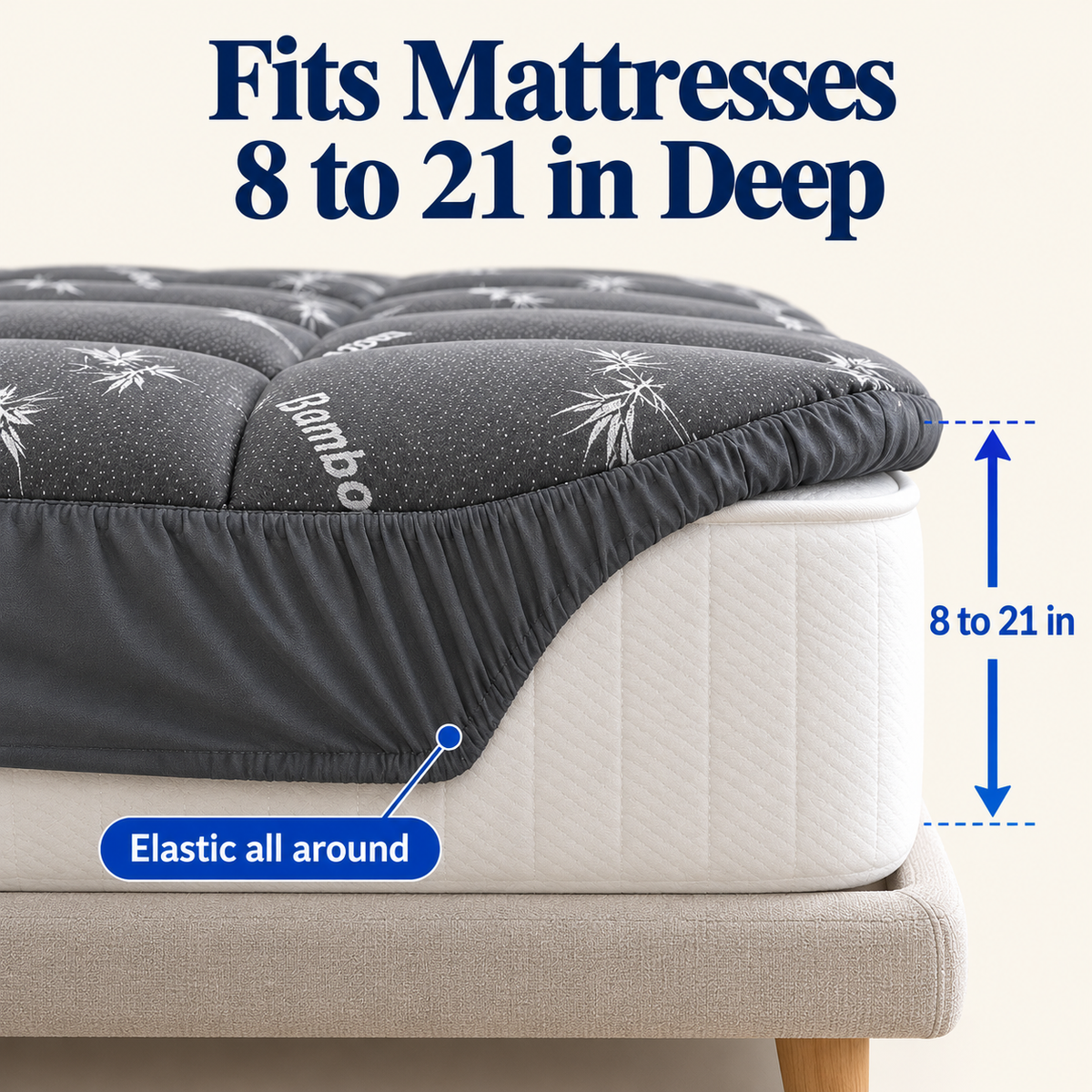 Stretch skirt fitting a deep mattress