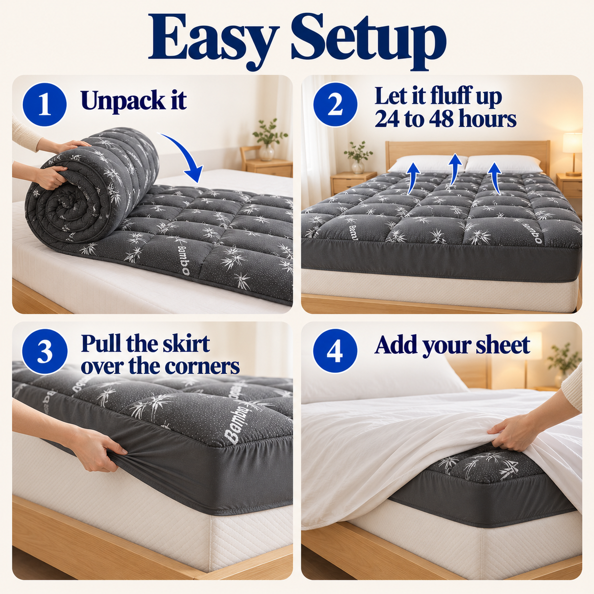 How to put on the mattress topper in three steps