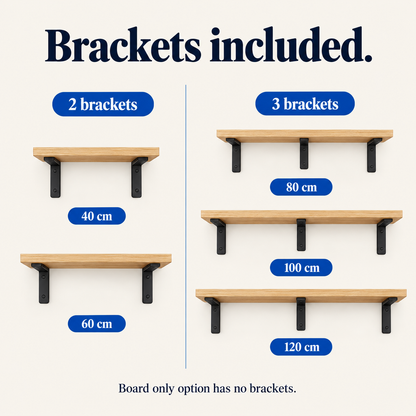 Brackets included: 2 for 40 and 60 cm, 3 for 80 to 120 cm
